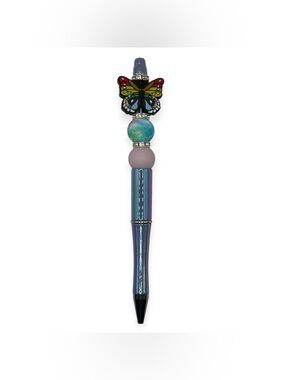 Handcrafted Butterfly Beaded Pen in Iridescent Light Purple